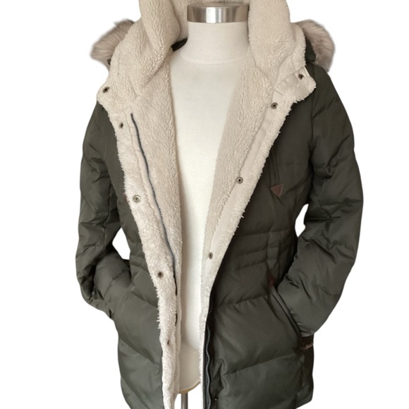 Ralph Lauren Olive Puffer Coat with Faux Fur Hood - Picture 3 of 15